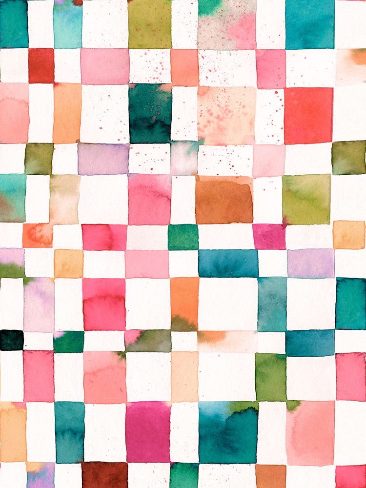 Watercolor Checker Orange Green art print by Ninola Design for $57.95 CAD