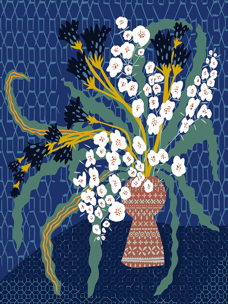 Floral Contemporary Still Life Dark Blue art print by Annick for $57.95 CAD