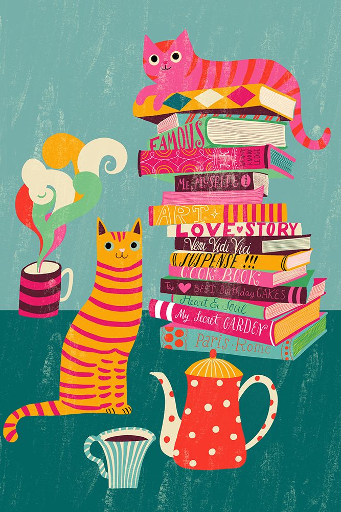 Cozy Tea Time Reading With Cats art print by Uta Krogmann for $57.95 CAD