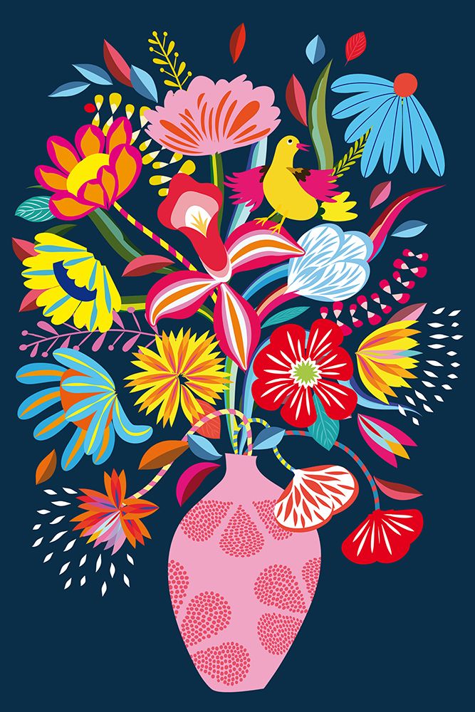 Folk Art Flower Vase art print by Uta Krogmann for $57.95 CAD