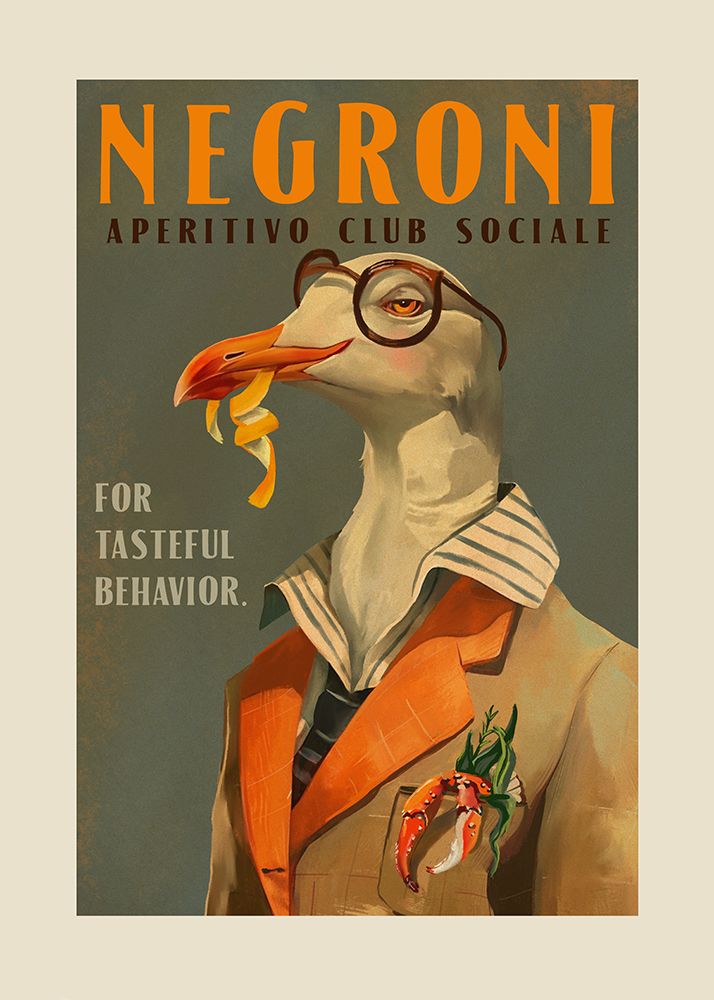 Vintage Art Deco Negroni Poster Of A Fancy Seagull art print by The Whiskey Ginger for $57.95 CAD