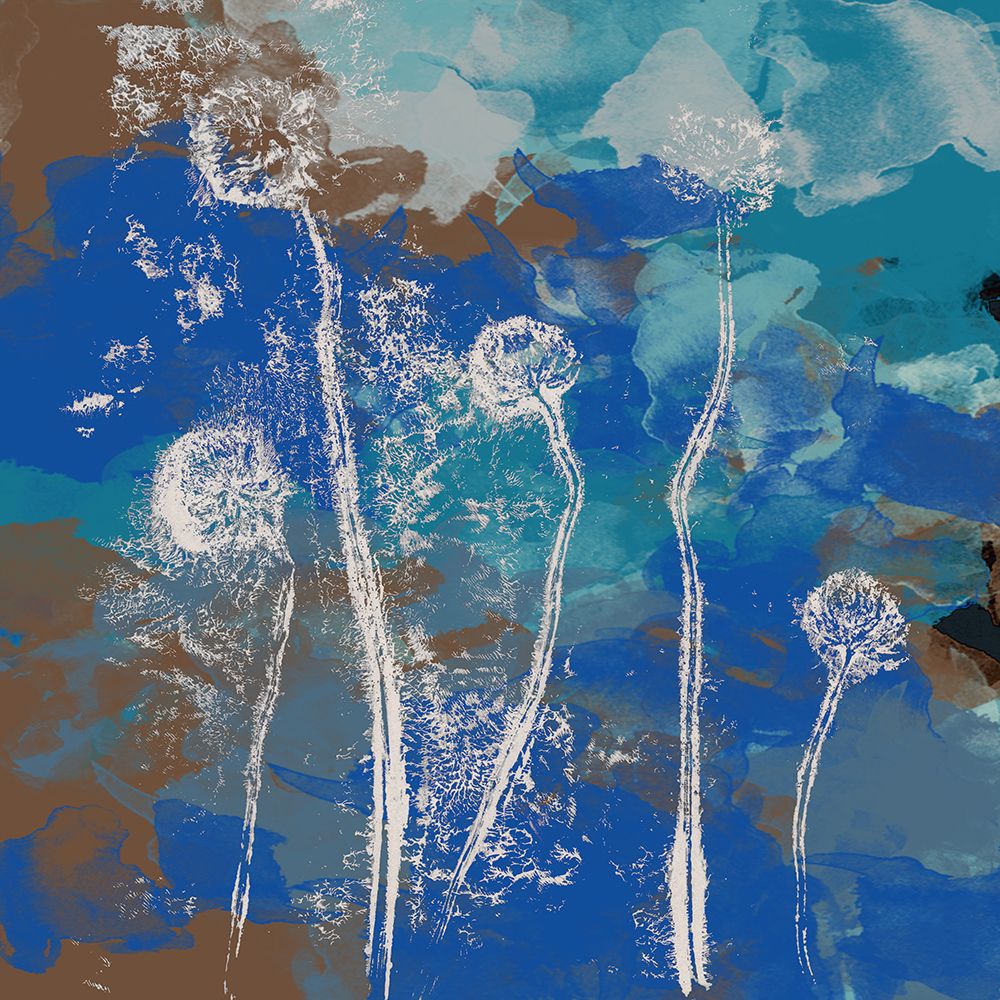 Abstract Flowers. White clovers on blue art print by Dina Dankers for $57.95 CAD