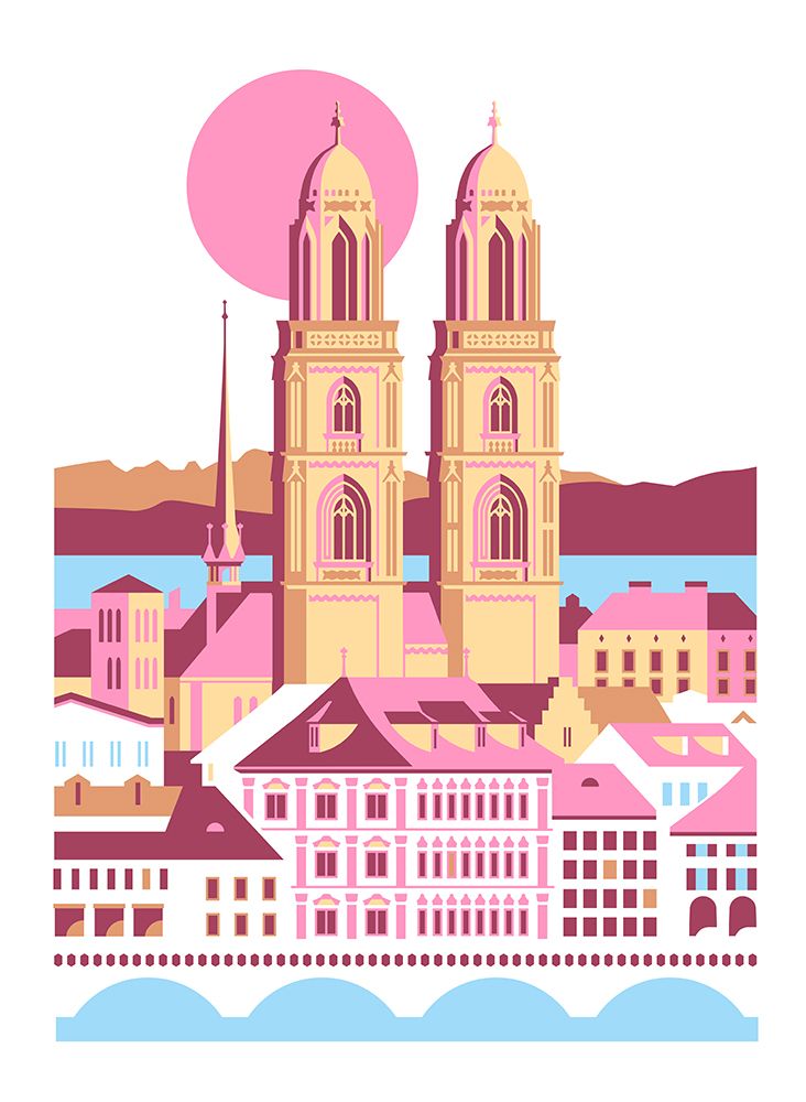 City Of Zurich Switzerland Swiss Summer Mountains City art print by The Blue Horse for $57.95 CAD
