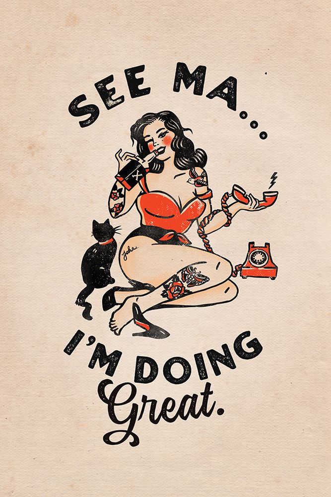 See Ma Poster Funny Vintage Pinup Girl a Cat art print by The Whiskey Ginger for $57.95 CAD