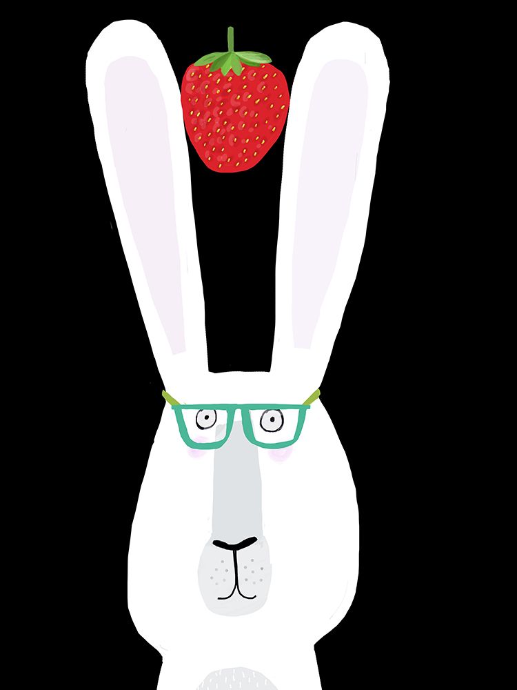 Cute White Rabbit with Strawberry by Artist Carla Daly art print by Carla Daly for $57.95 CAD