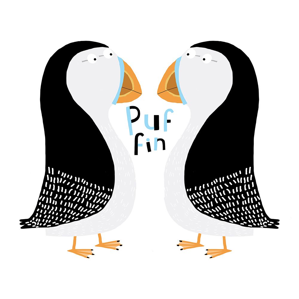 Two Puffins with Hand Drawn Text By Carla Daly art print by Carla Daly for $57.95 CAD