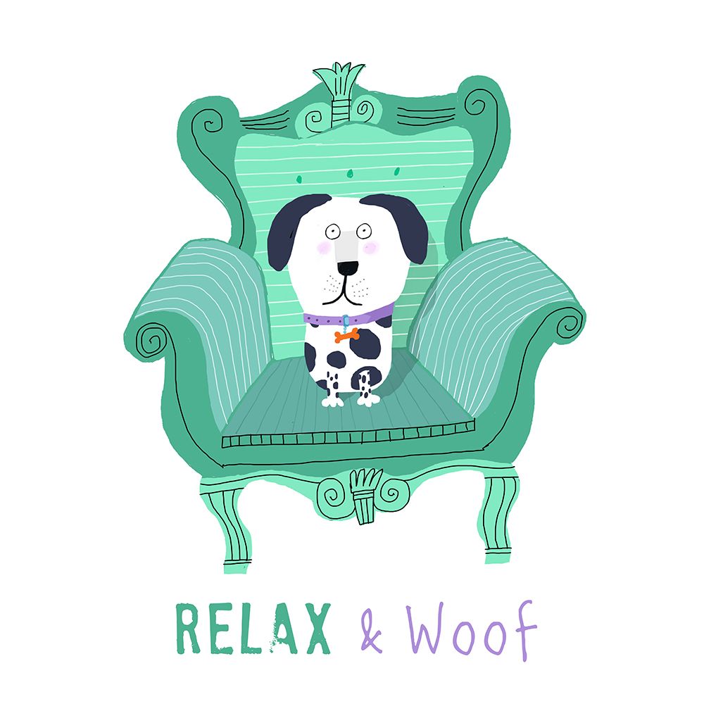 Relax and Woof! Cute Black and White Dog Sitting on Armchair art print by Carla Daly for $57.95 CAD