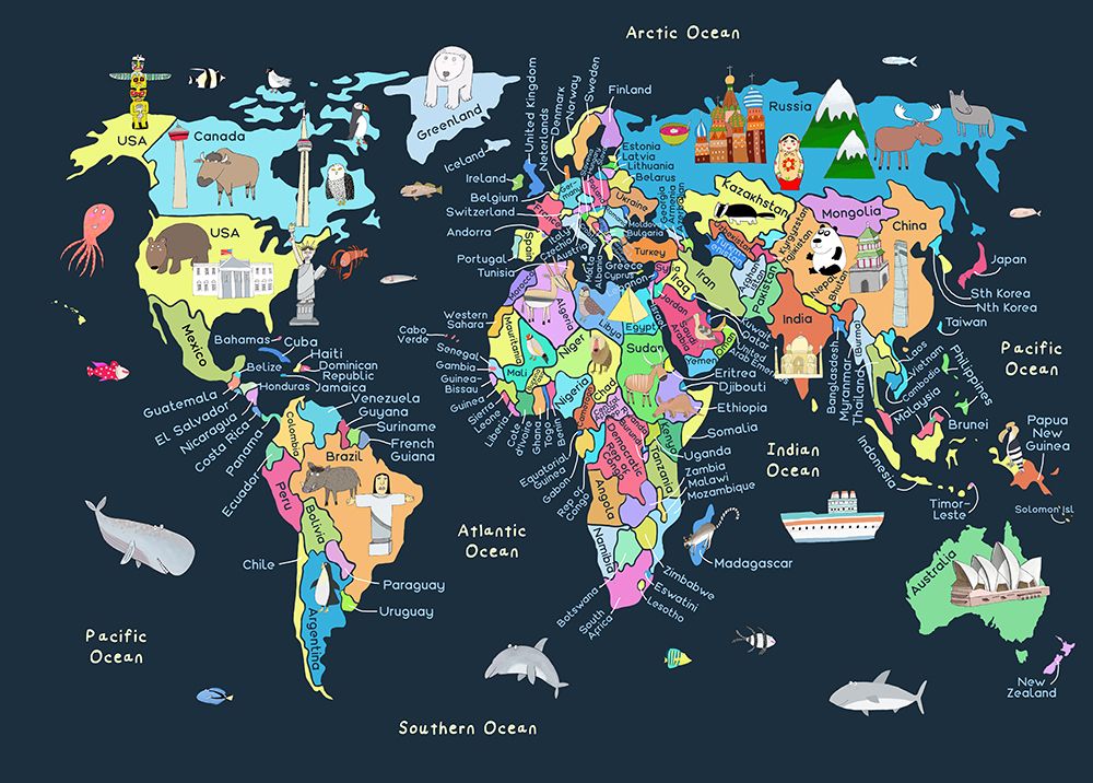 Educational Illustrated Map of the World for Kids art print by Carla Daly for $57.95 CAD