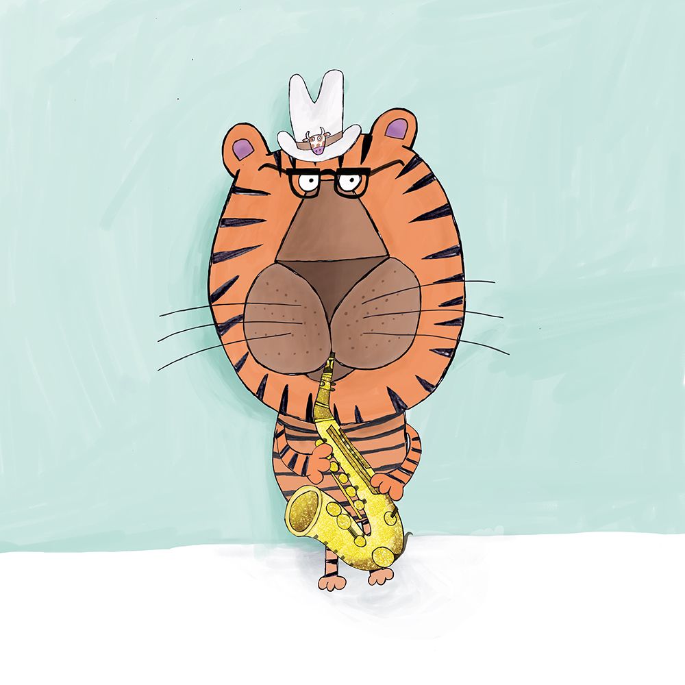 Tiger Saxophone Player with Cowboy Hat by Artist Carla Daly art print by Carla Daly for $57.95 CAD