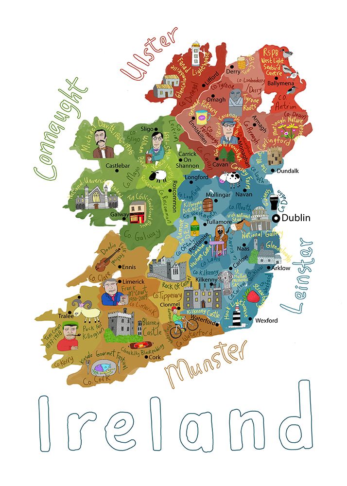 Illustrated Map of Ireland with Country Icons by Carla Daly art print by Carla Daly for $57.95 CAD