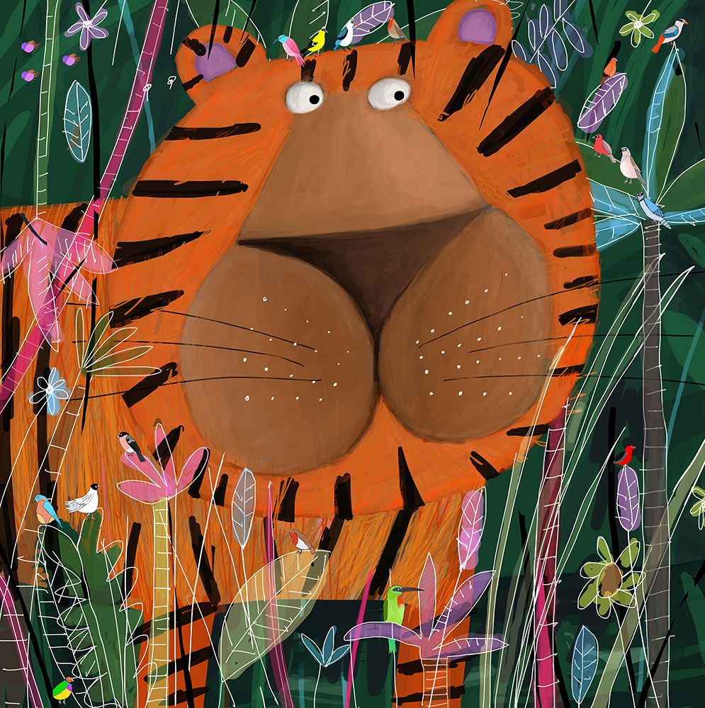 Cute Tiger Peeking Out of the Jungle by Artist Carla Daly art print by Carla Daly for $57.95 CAD