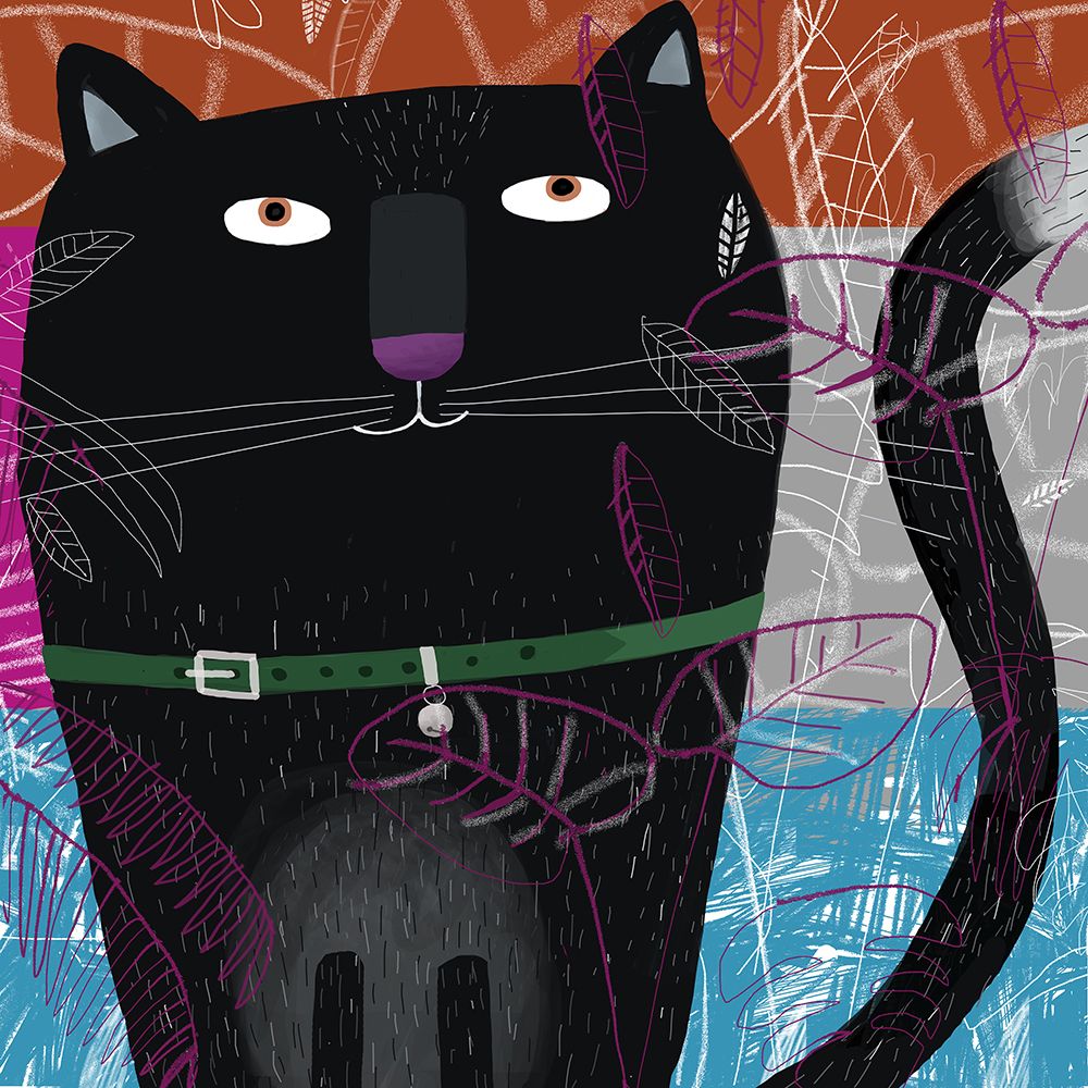 Black Cat with Falling Autumnal Leaves by Artist Carla art print by Carla Daly for $57.95 CAD