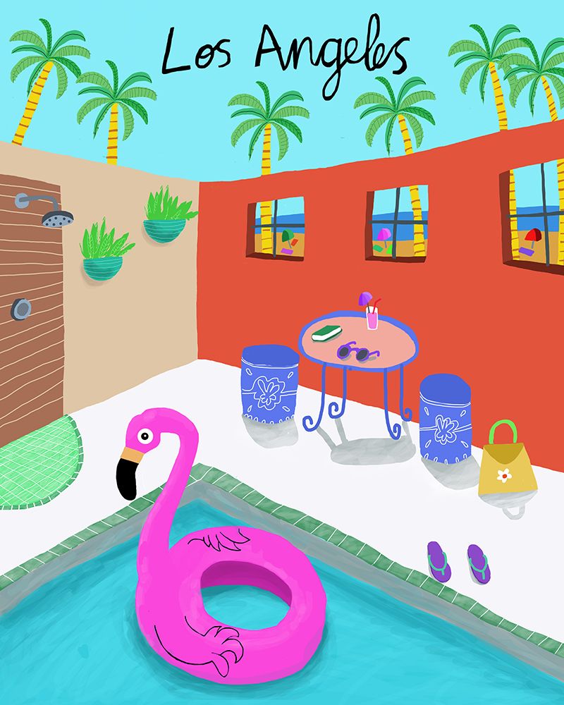 Pink Flamingo Float in Pool art print by Carla Daly for $57.95 CAD