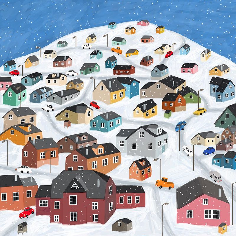 Snowy Village with Colorful Houses by Artist Carla daly art print by Carla Daly for $57.95 CAD