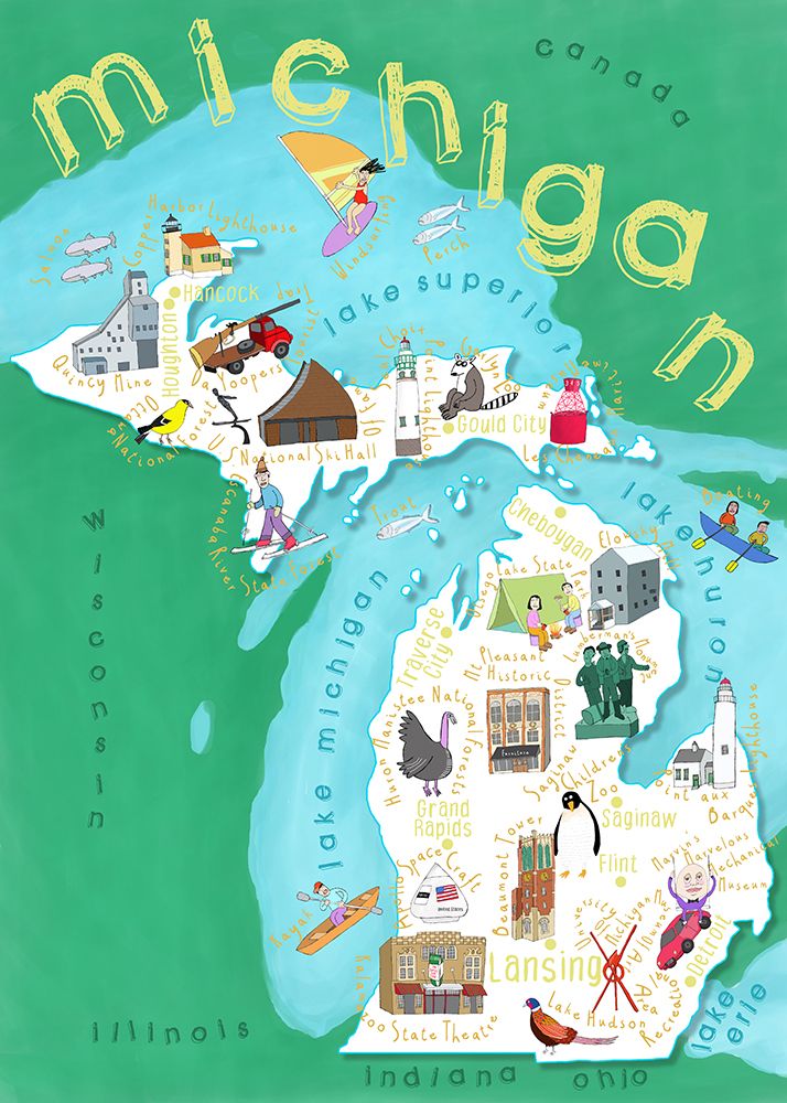 Illustrated Map of Michigan art print by Carla Daly for $57.95 CAD