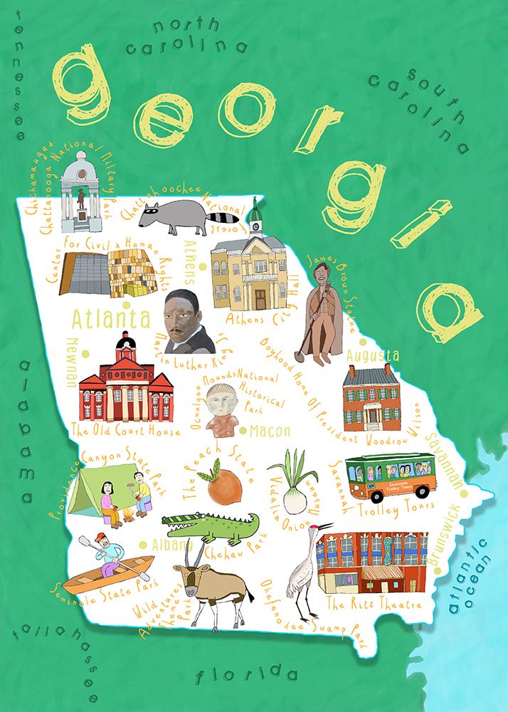 Illustrated Map of Georgia State by Artist Carla Daly art print by Carla Daly for $57.95 CAD