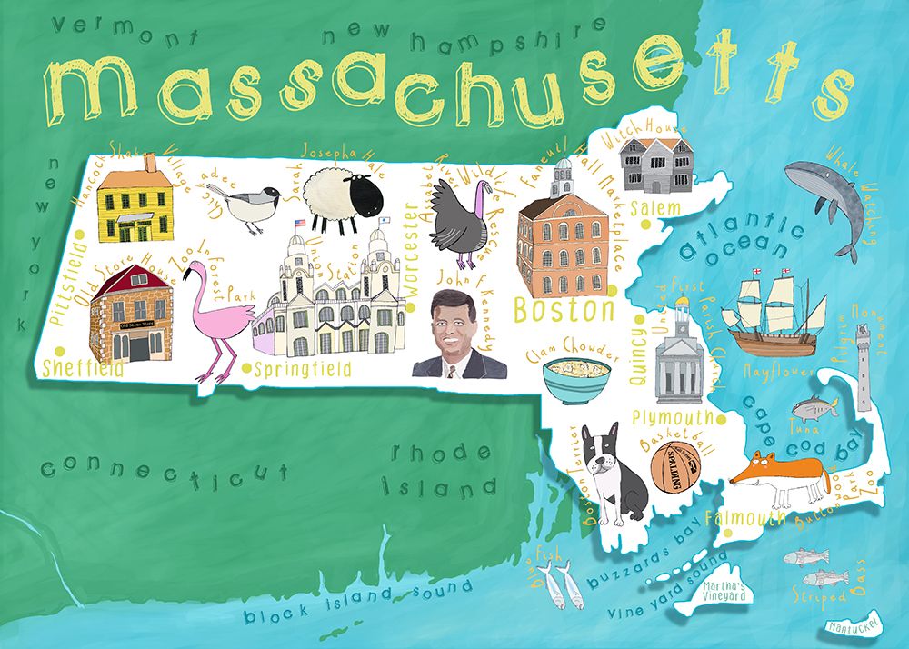 Illustrated Map of Massachusetts by Artist Carla Daly art print by Carla Daly for $57.95 CAD
