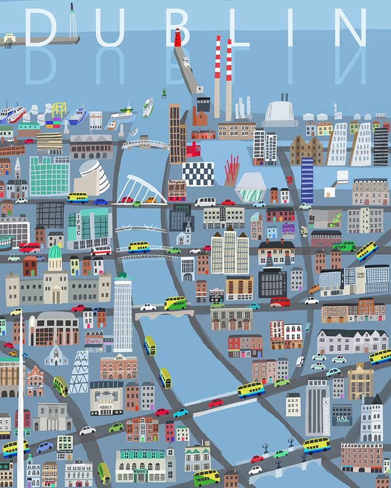 Illustrated View of Dublin City art print by Carla Daly for $57.95 CAD