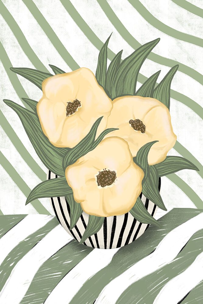 Yellow Flowers Striped Vase art print by EMELIEmaria for $57.95 CAD