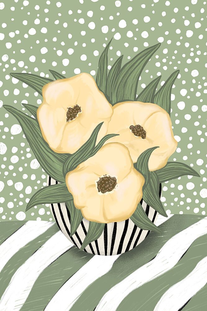 Yellow Flowers Striped Vase art print by EMELIEmaria for $57.95 CAD