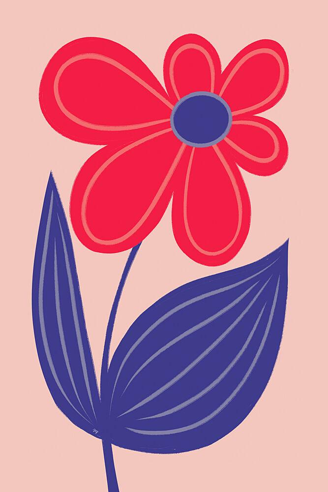 Red Bloom Blue Leaf art print by Martina for $57.95 CAD