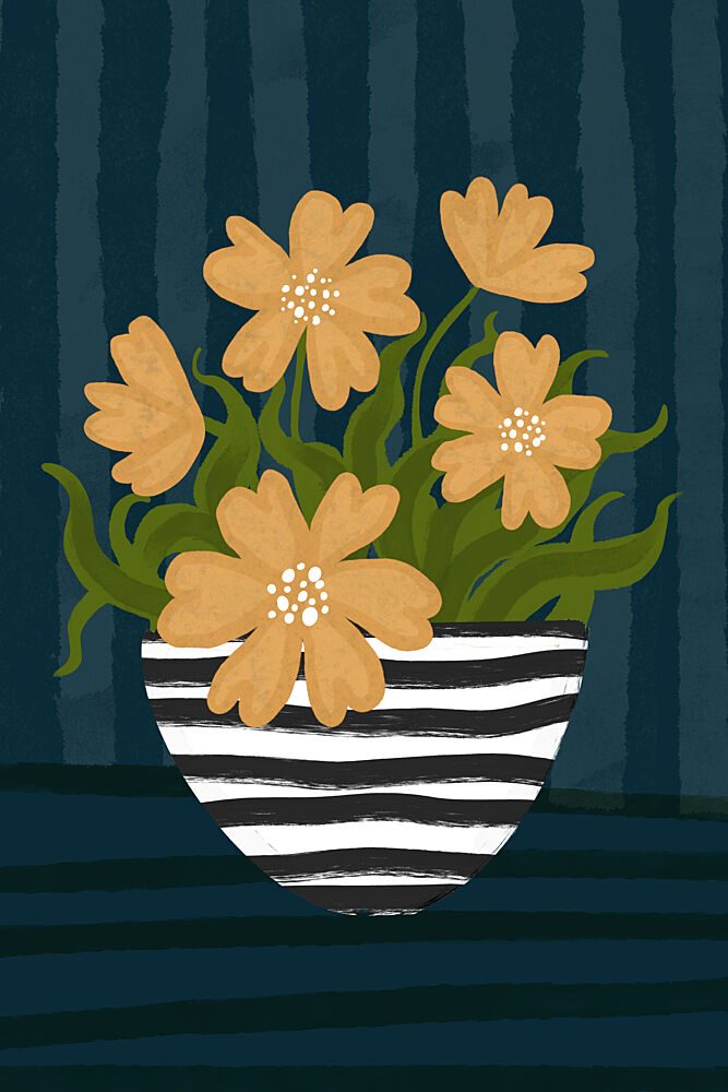 Orange Flowers Striped Vase art print by EMELIEmaria for $57.95 CAD