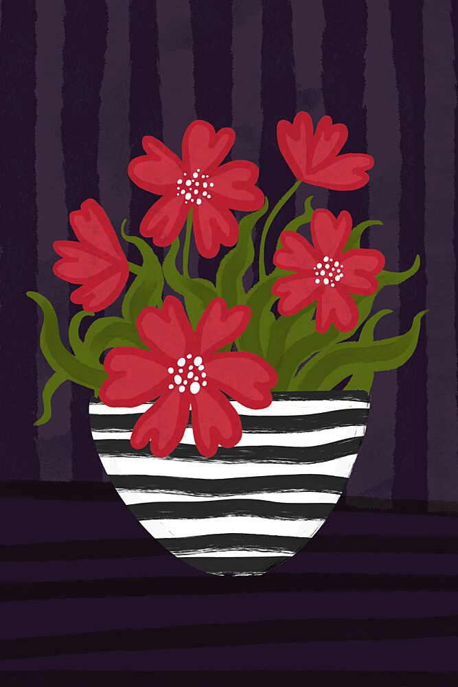 Red Flowers Striped Vase art print by EMELIEmaria for $57.95 CAD