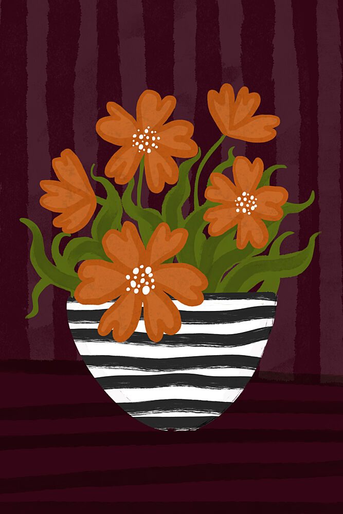 Orange Flowers Striped Vase art print by EMELIEmaria for $57.95 CAD