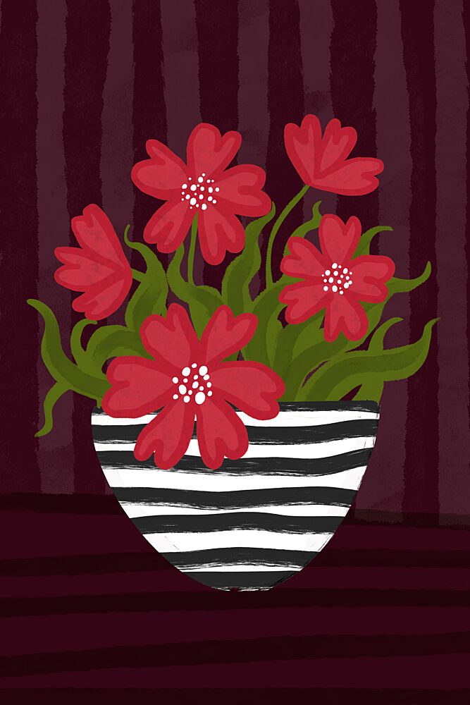 Red Flowers Striped Vase art print by EMELIEmaria for $57.95 CAD