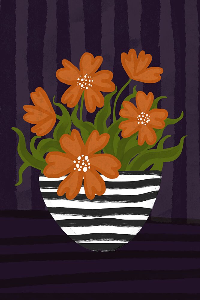 Orange Flowers Striped Vase art print by EMELIEmaria for $57.95 CAD