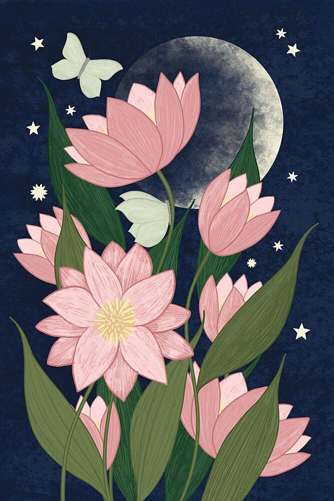Pink Lotus Moonlight art print by EMELIEmaria for $57.95 CAD