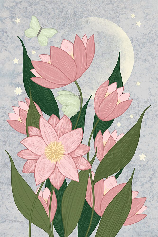 Moonlit Lotus Garden art print by EMELIEmaria for $57.95 CAD