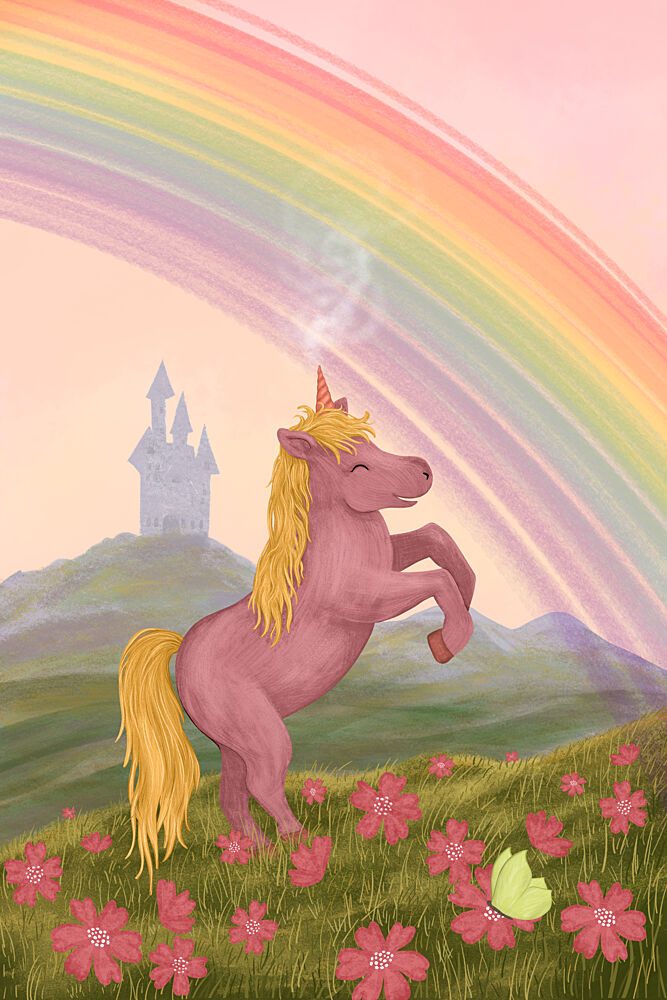 Pink Unicorn Rainbow Castle art print by EMELIEmaria for $57.95 CAD