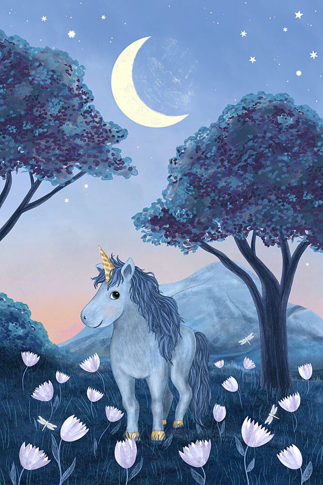 Magical Unicorn Moonlit Forest art print by EMELIEmaria for $57.95 CAD