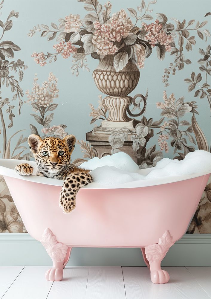 LeopardaAΓé¼AΓäós Pink Bubble Bath art print by Niky Rahner for $57.95 CAD