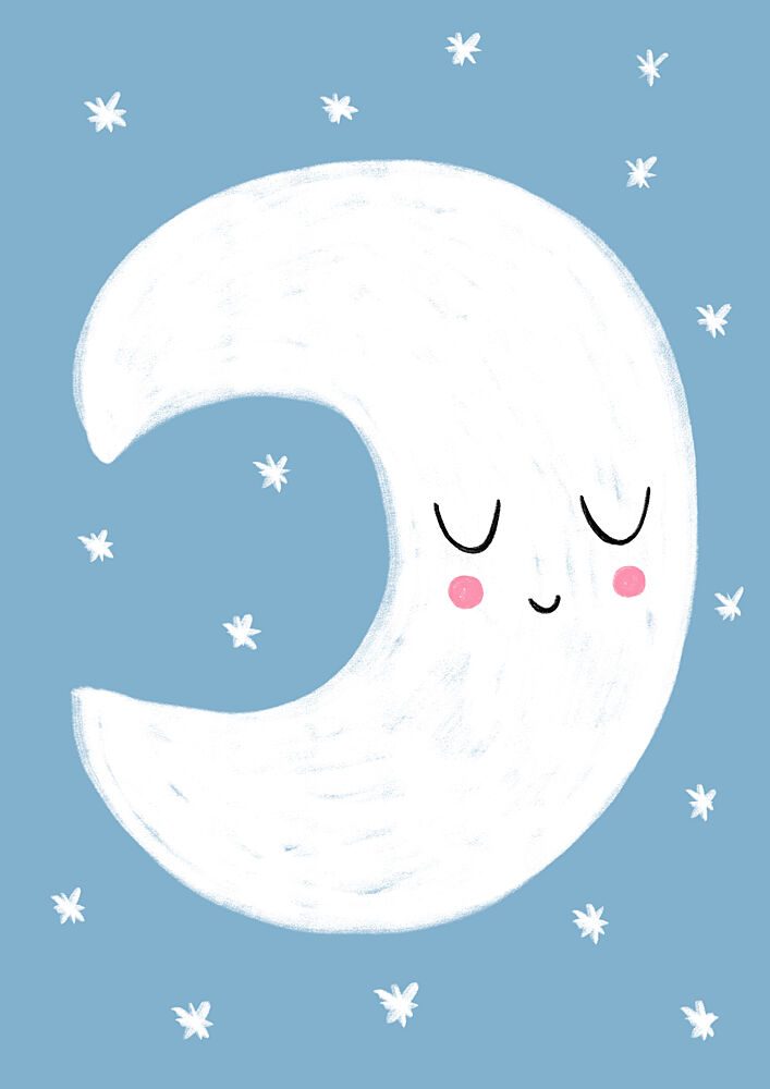 Sleepy Crescent Moon art print by Bainai for $57.95 CAD