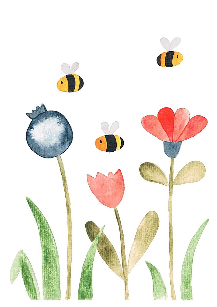Happy Bees and Blooms art print by Bainai for $57.95 CAD