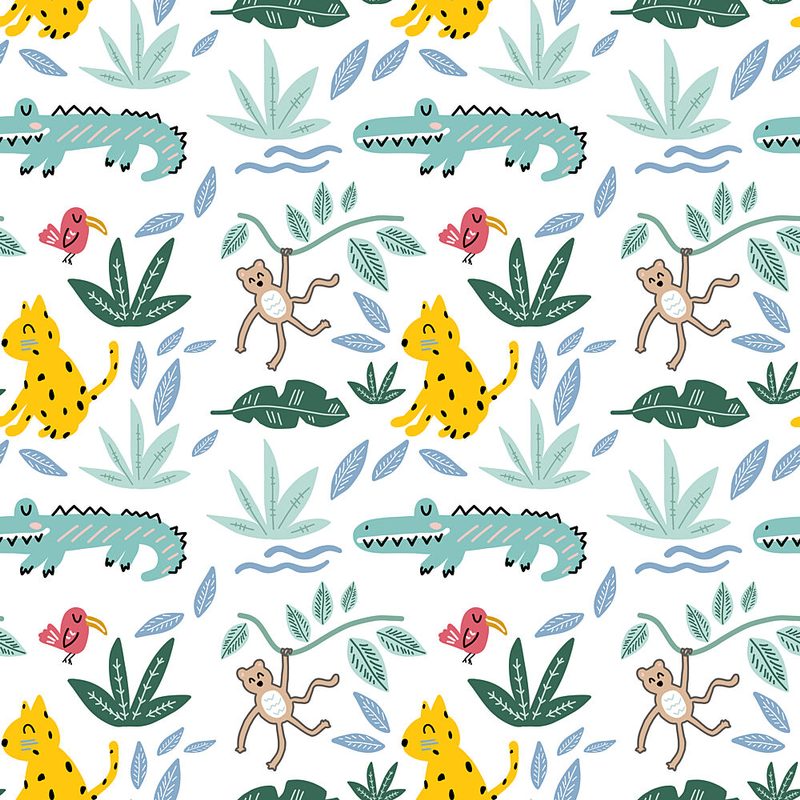 Cheerful Jungle Friends Pattern art print by Bainai for $57.95 CAD