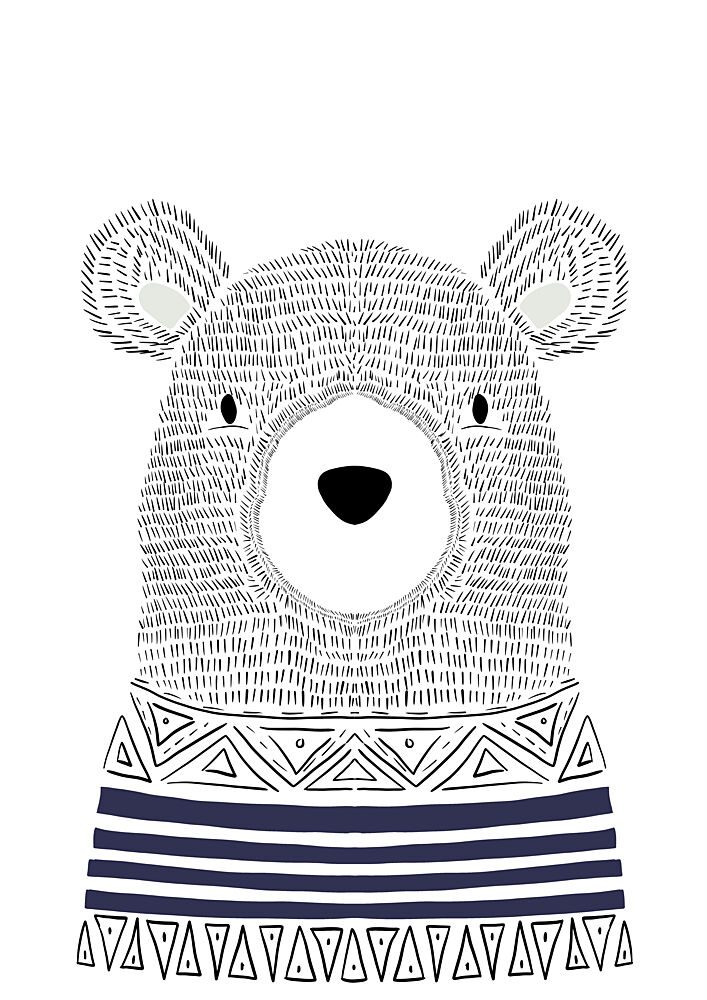 Bear in Striped Sweater art print by Bainai for $57.95 CAD