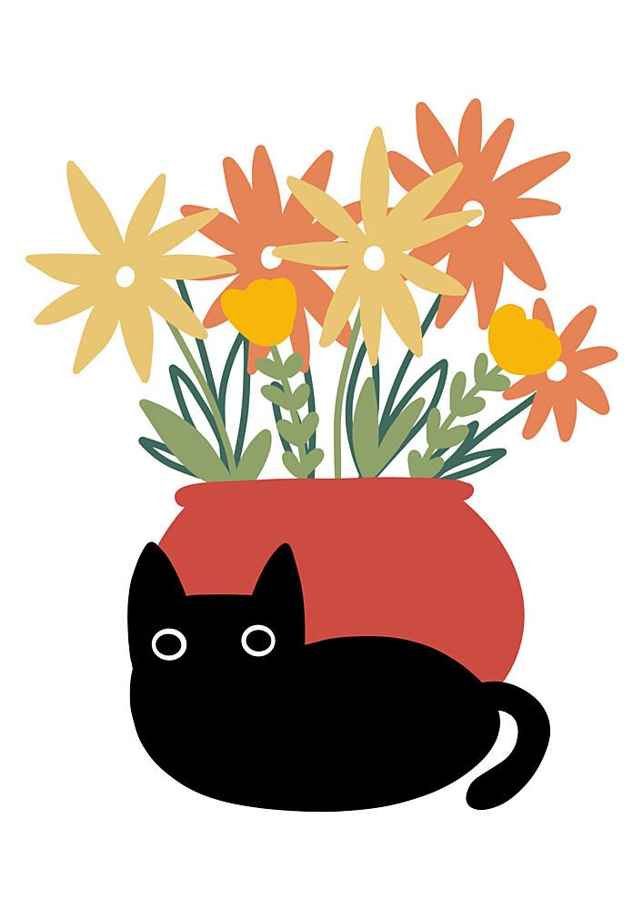 Cute Black Cat Blooms art print by Bainai for $57.95 CAD