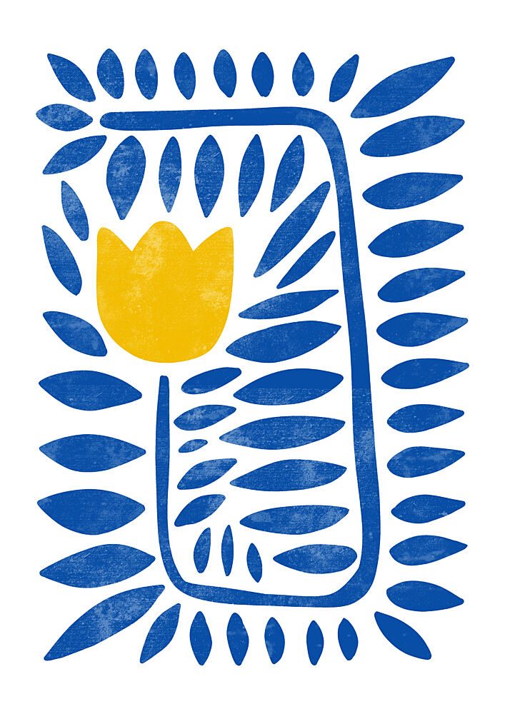 Yellow Bloom Blue Leaves art print by Bainai for $57.95 CAD