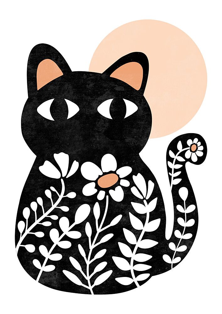 Boho Floral Black Cat Moon art print by Bainai for $57.95 CAD