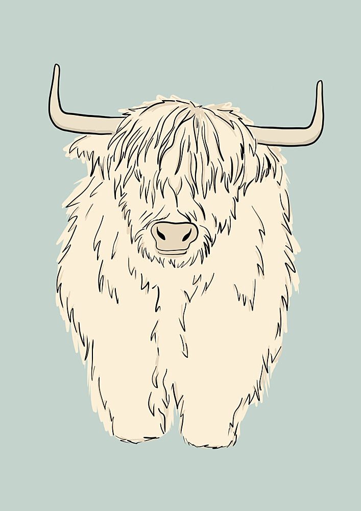 Fluffy Highland Cow art print by Bainai for $57.95 CAD
