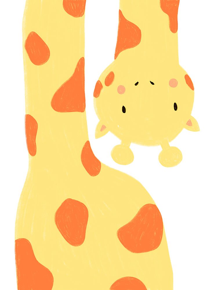 Baby Giraffe Upside Down art print by Bainai for $57.95 CAD
