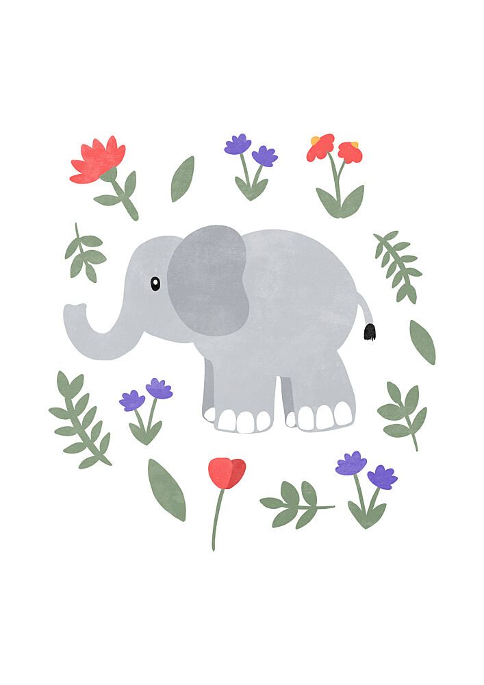 Baby Elephant Blooms art print by Bainai for $57.95 CAD