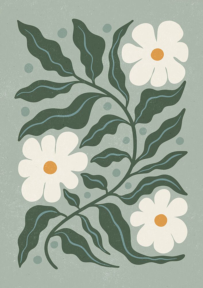 White Daisies and Green Leaves art print by Katarzyna Gasiorowska for $57.95 CAD