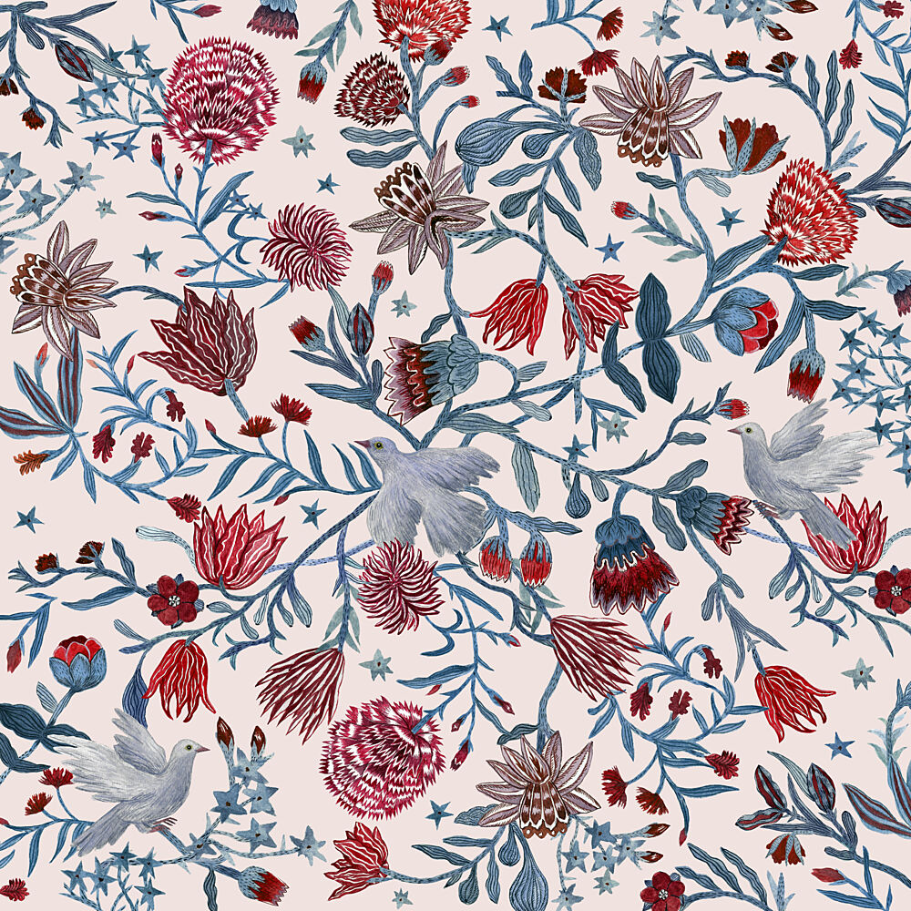 Doves and Folk Flowers art print by Paulina Varregn for $57.95 CAD