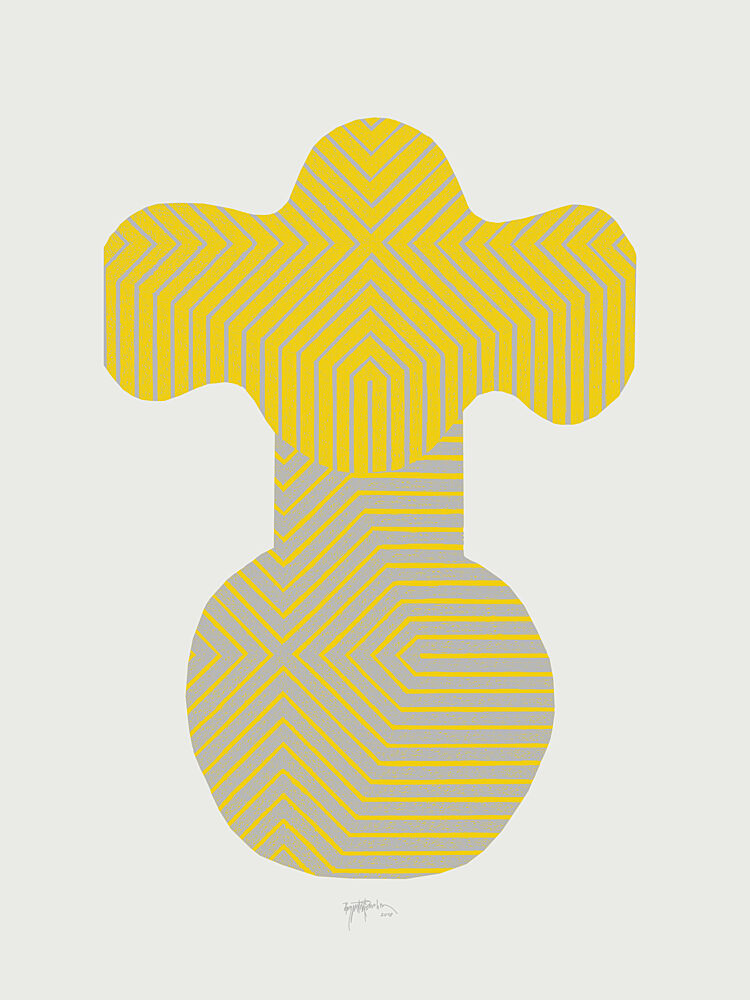 Yellow Grey Op Art Vase art print by Paulina Varregn for $57.95 CAD