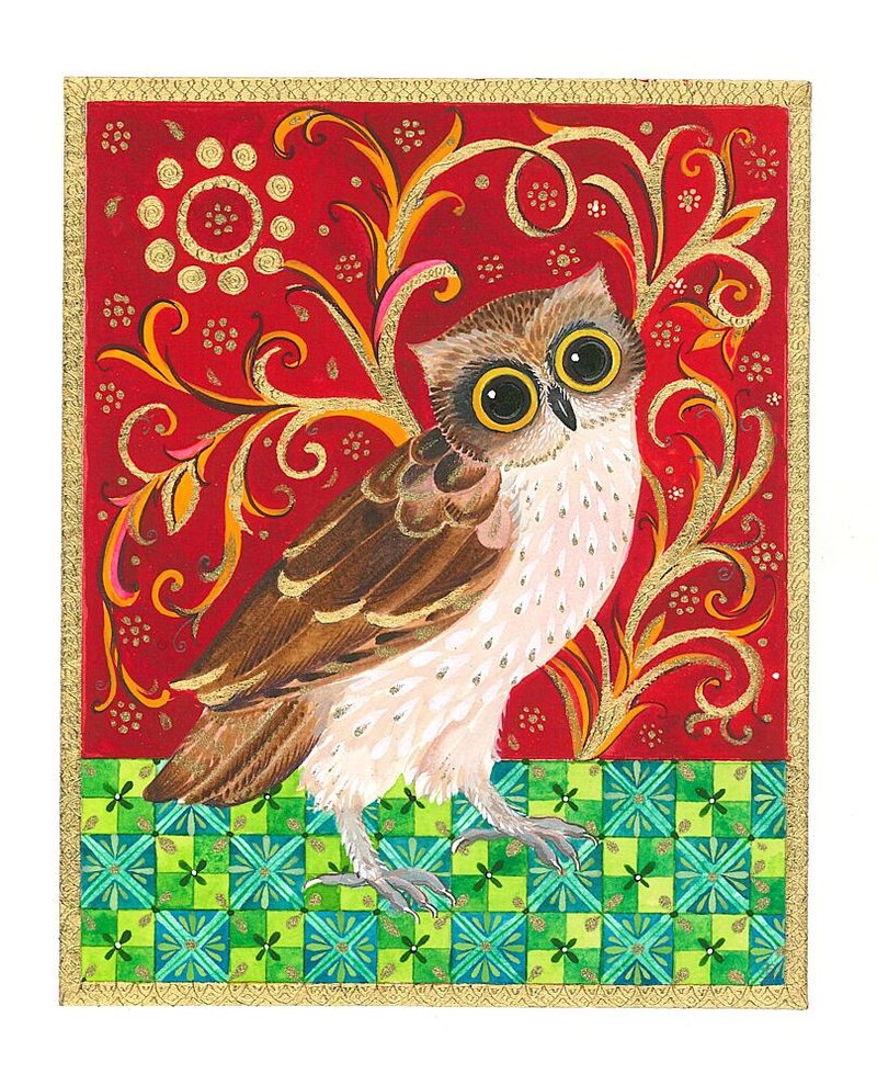 Medieval Owl Red art print by Isabelle Brent for $57.95 CAD