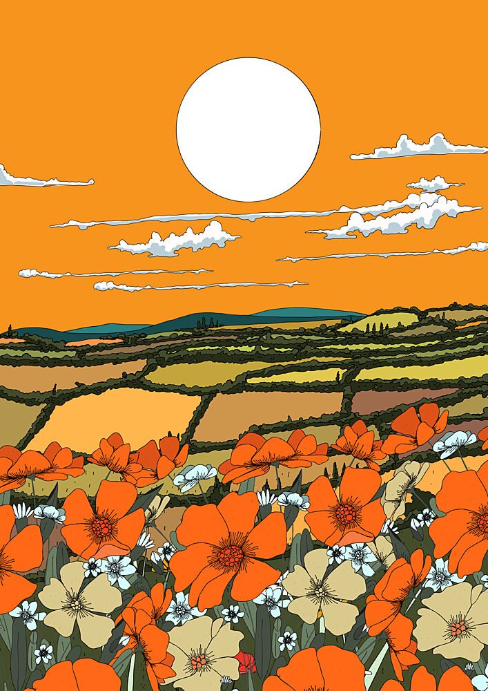 Sunset Flower Field art print by Nicholas for $57.95 CAD